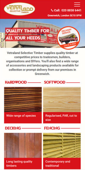 Vetraland Selective Timber website - mobile version