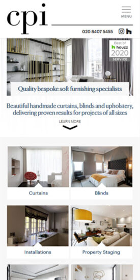 Curtains Plus Interiors website - mobile version