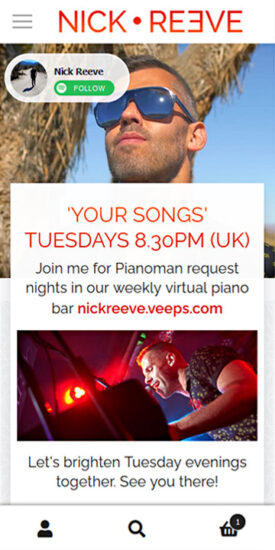 Nick Reeve Music website - mobile version