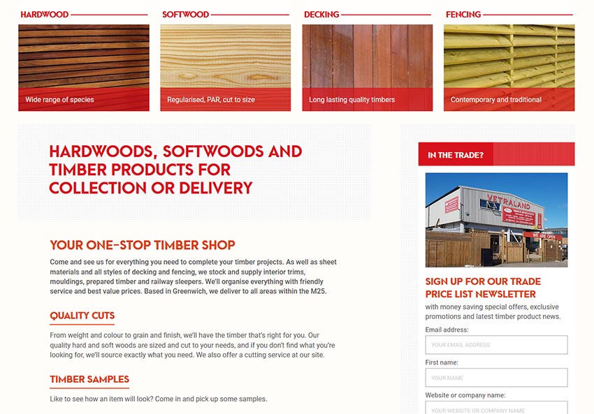 Vetraland website detail vetralandtimber.london